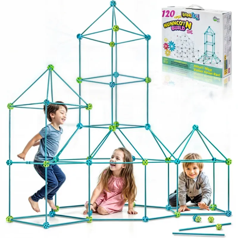 Kids Fort Building Kit with rods and connectors for imaginative play.