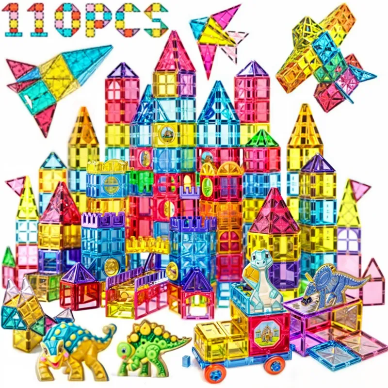 Colorful magnetic tiles building blocks for creative construction.